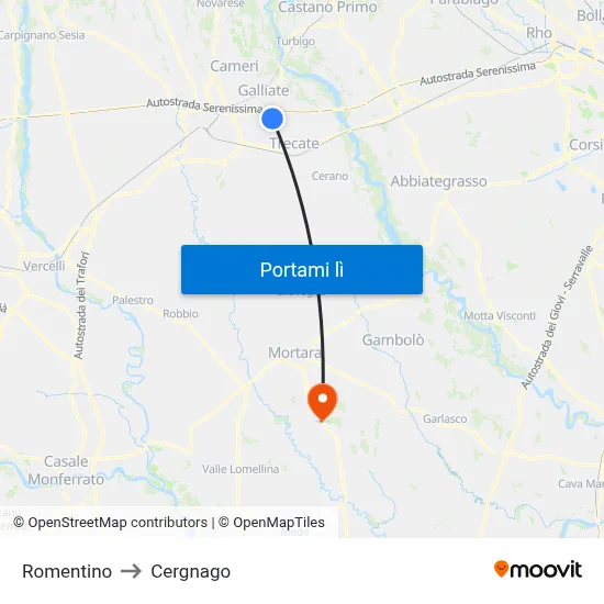 Romentino to Cergnago map