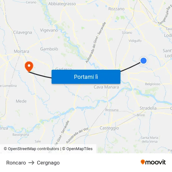 Roncaro to Cergnago map