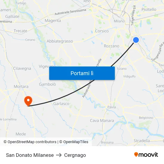 San Donato Milanese to Cergnago map