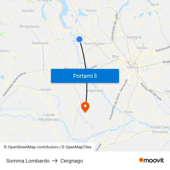 Somma Lombardo to Cergnago map