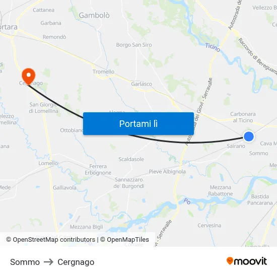 Sommo to Cergnago map