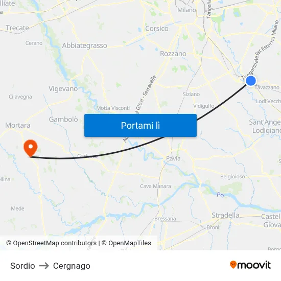 Sordio to Cergnago map