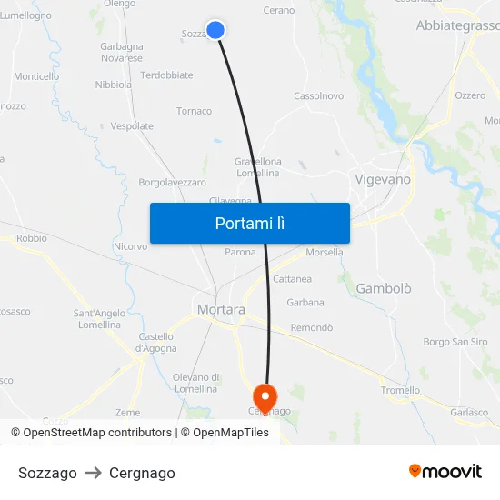 Sozzago to Cergnago map