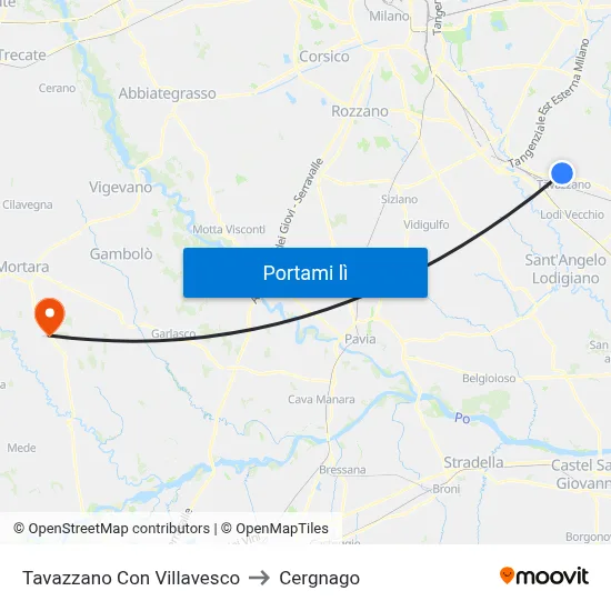 Tavazzano Con Villavesco to Cergnago map