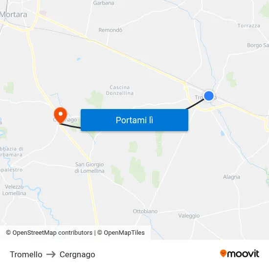 Tromello to Cergnago map