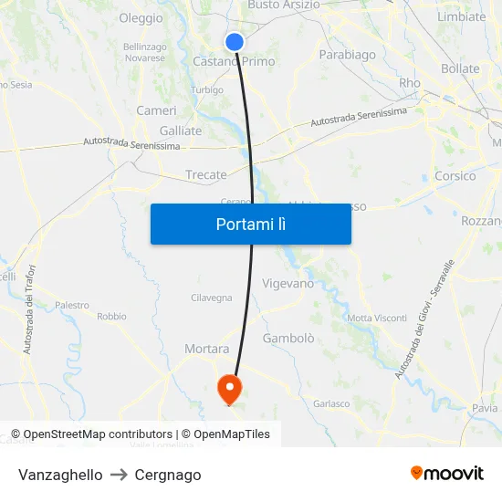 Vanzaghello to Cergnago map