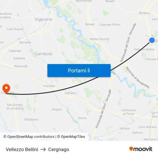 Vellezzo Bellini to Cergnago map