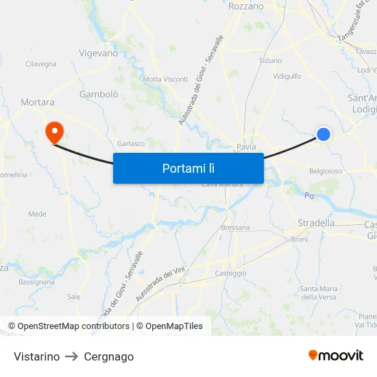 Vistarino to Cergnago map