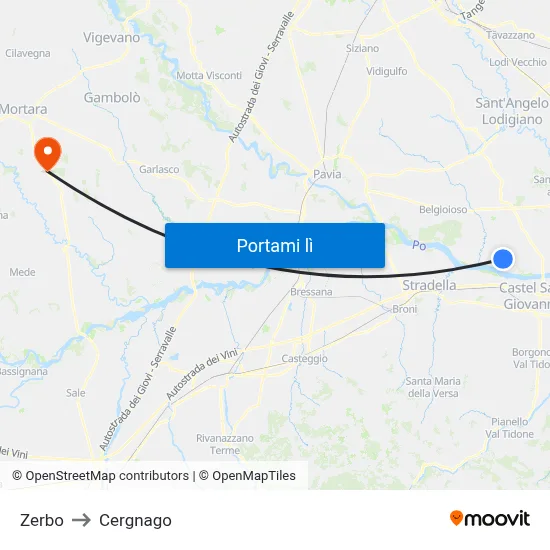 Zerbo to Cergnago map