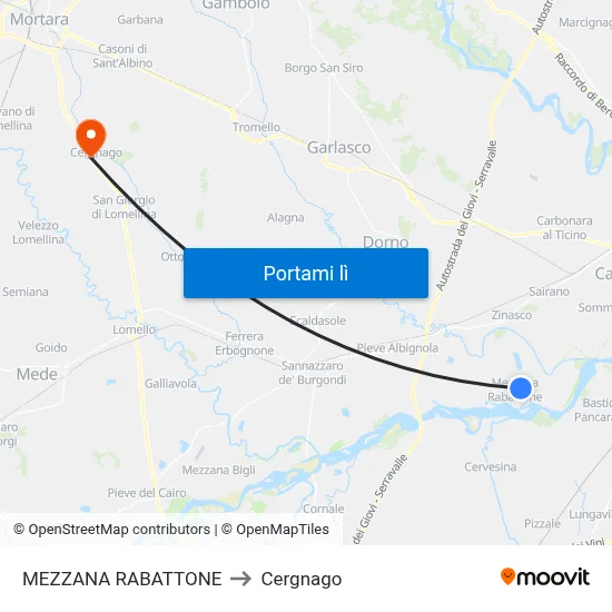 MEZZANA RABATTONE to Cergnago map