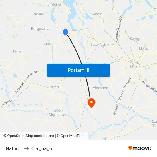 Gattico to Cergnago map