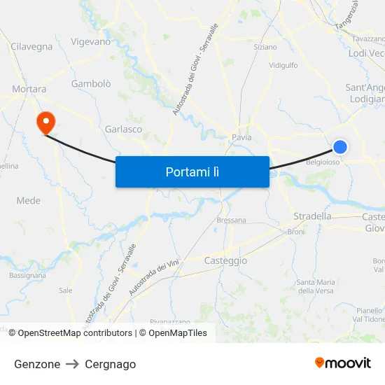 Genzone to Cergnago map