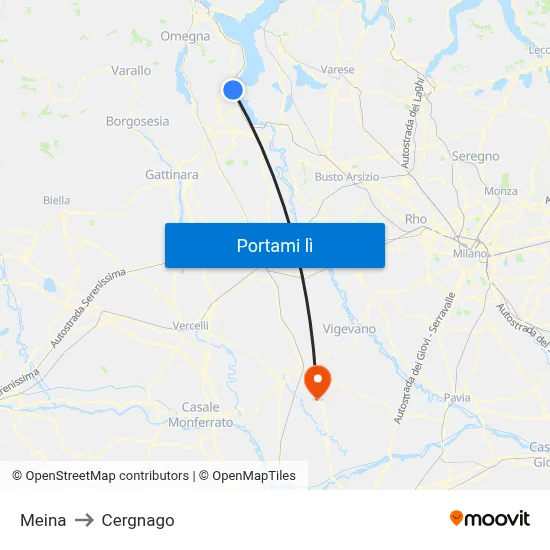 Meina to Cergnago map
