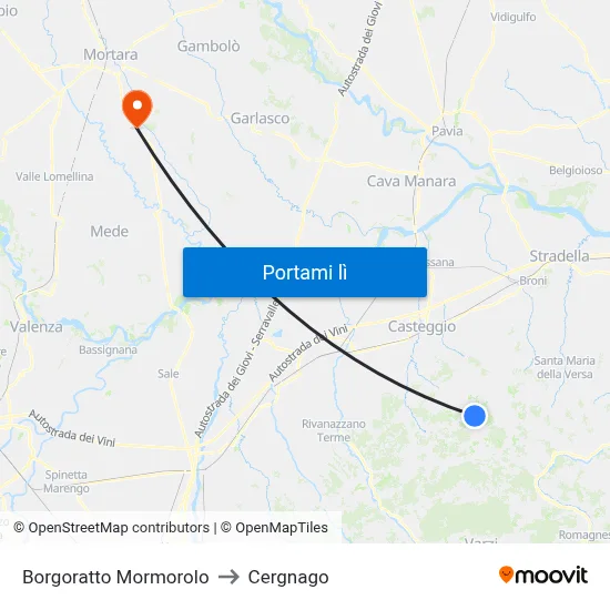 Borgoratto Mormorolo to Cergnago map
