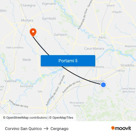 Corvino San Quirico to Cergnago map