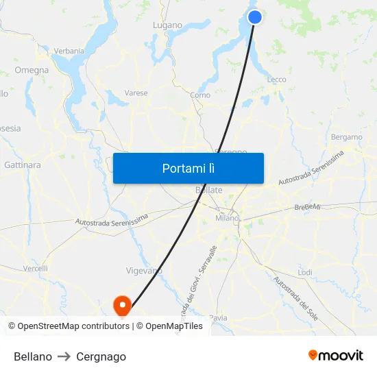 Bellano to Cergnago map