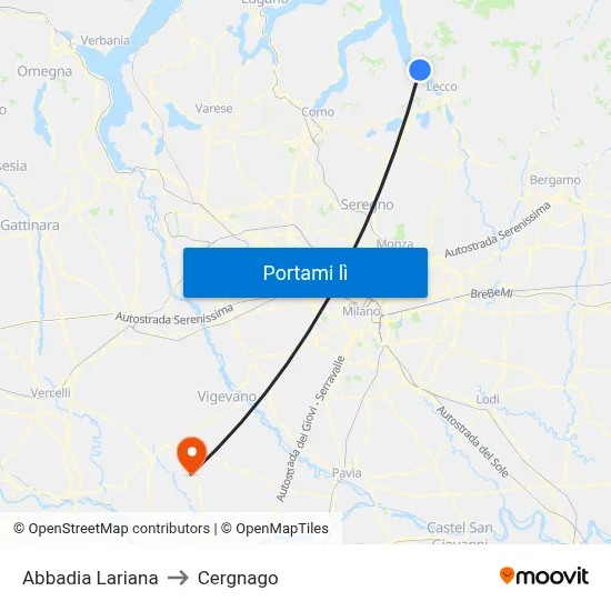 Abbadia Lariana to Cergnago map