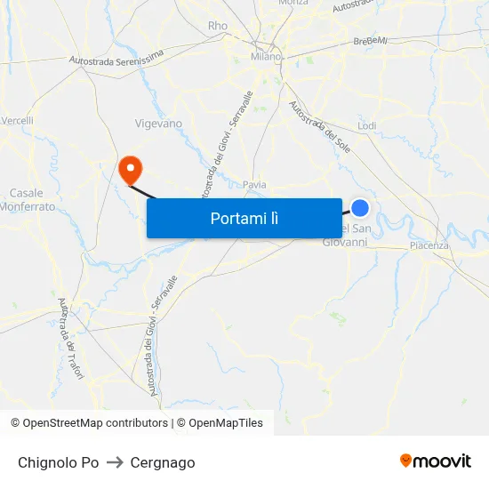 Chignolo Po to Cergnago map
