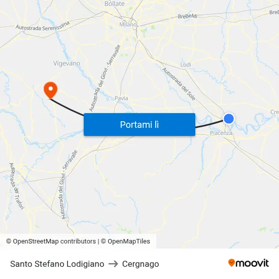Santo Stefano Lodigiano to Cergnago map