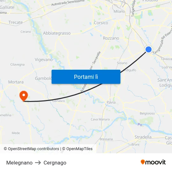 Melegnano to Cergnago map
