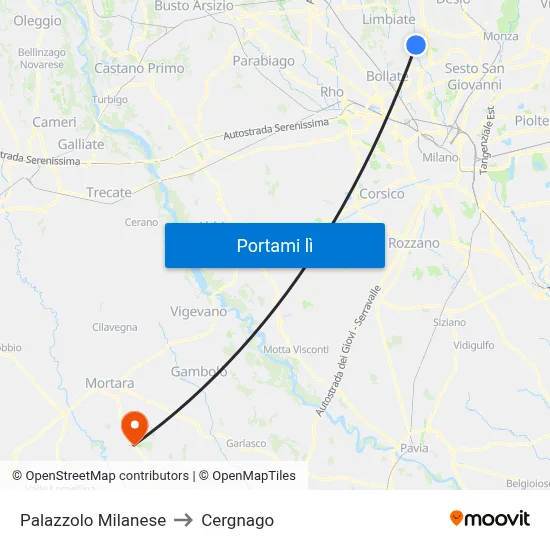 Palazzolo Milanese to Cergnago map