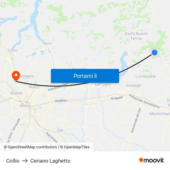 Collio to Ceriano Laghetto map