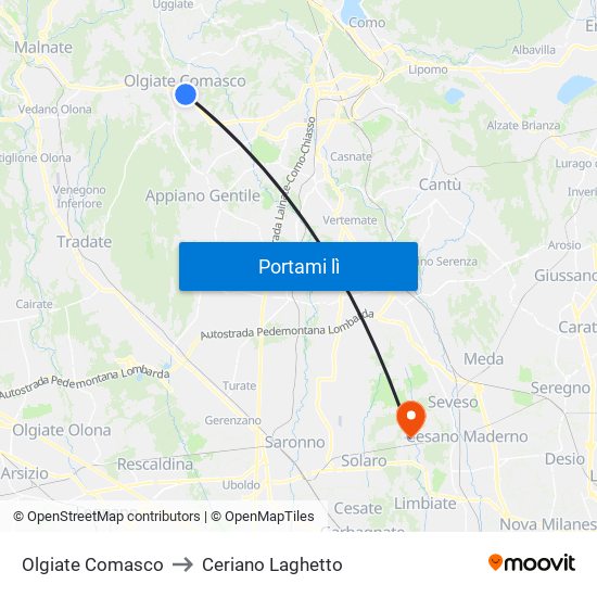 Olgiate Comasco to Ceriano Laghetto map