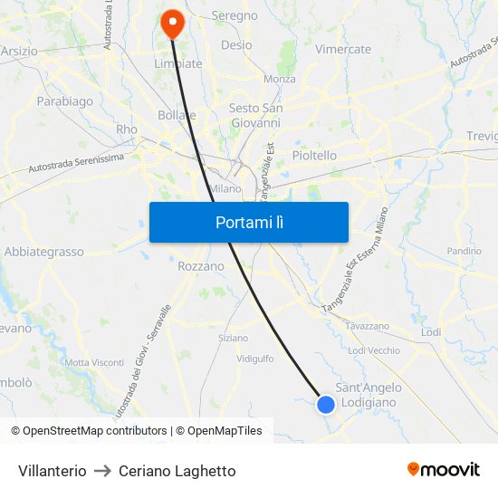 Villanterio to Ceriano Laghetto map