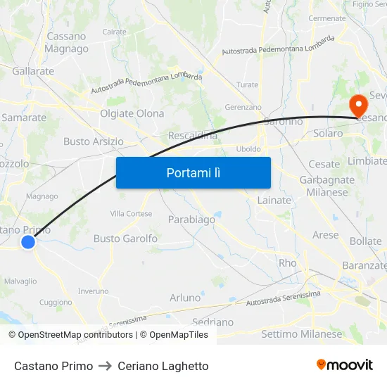 Castano Primo to Ceriano Laghetto map