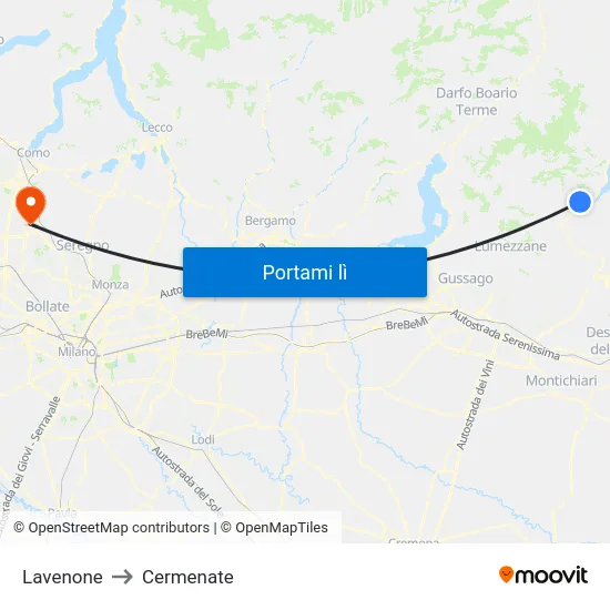 Lavenone to Cermenate map