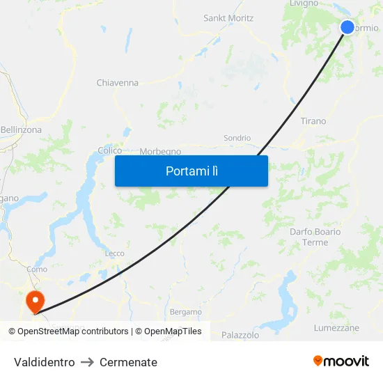 Valdidentro to Cermenate map
