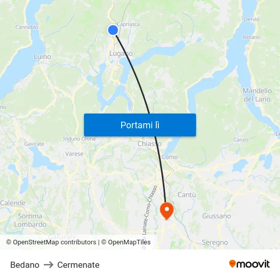 Bedano to Cermenate map