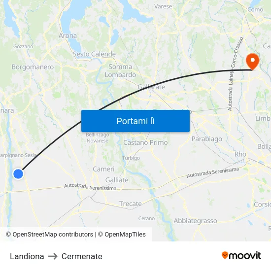 Landiona to Cermenate map