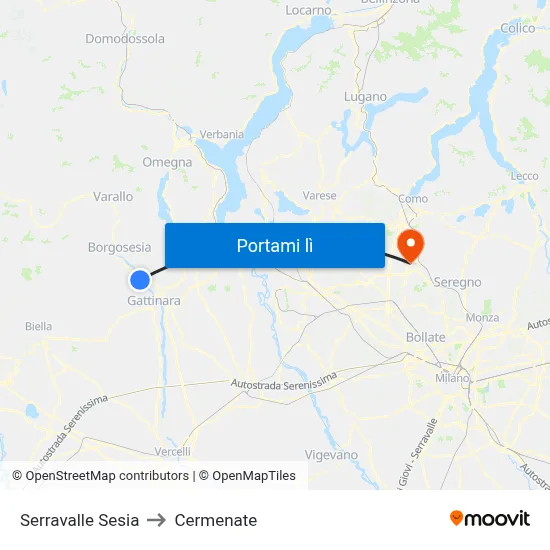 Serravalle Sesia to Cermenate map