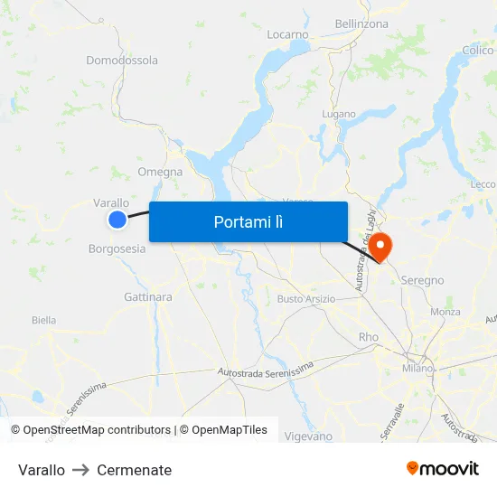Varallo to Cermenate map