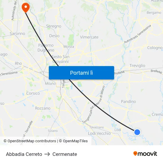Abbadia Cerreto to Cermenate map