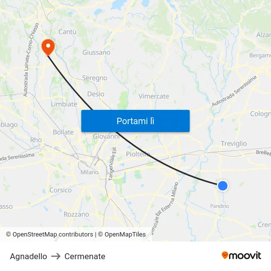 Agnadello to Cermenate map