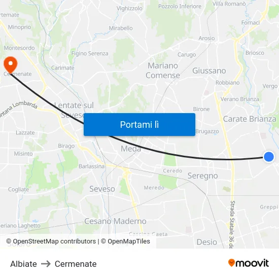 Albiate to Cermenate map