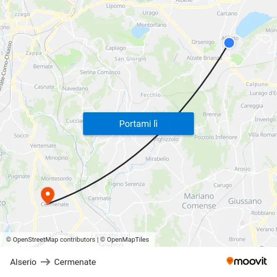 Alserio to Cermenate map