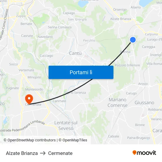 Alzate Brianza to Cermenate map