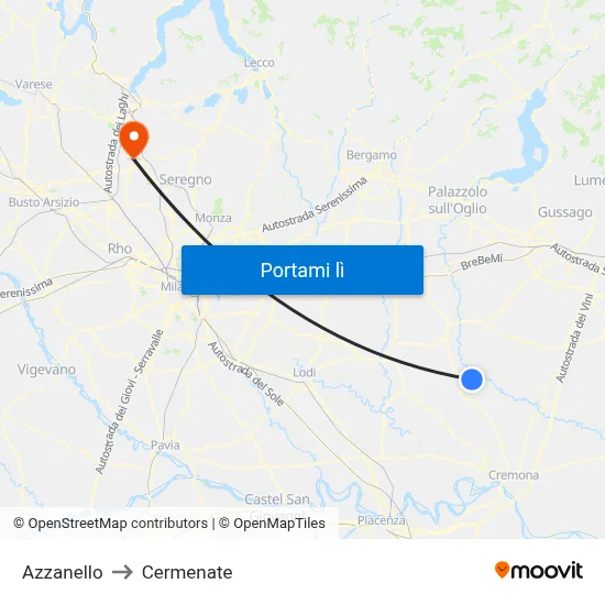Azzanello to Cermenate map