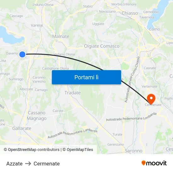 Azzate to Cermenate map