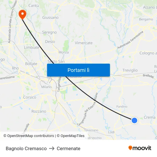 Bagnolo Cremasco to Cermenate map