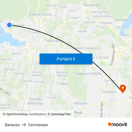 Barasso to Cermenate map