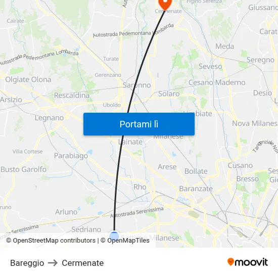 Bareggio to Cermenate map