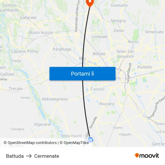 Battuda to Cermenate map