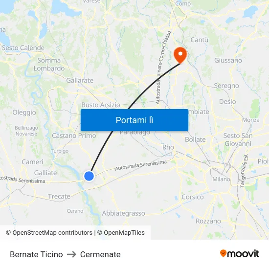 Bernate Ticino to Cermenate map