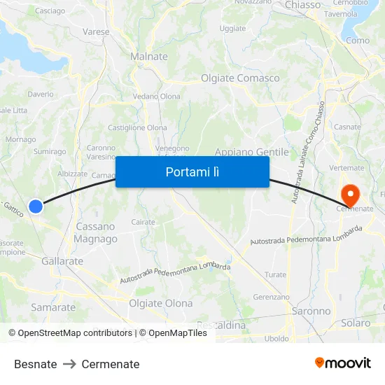 Besnate to Cermenate map