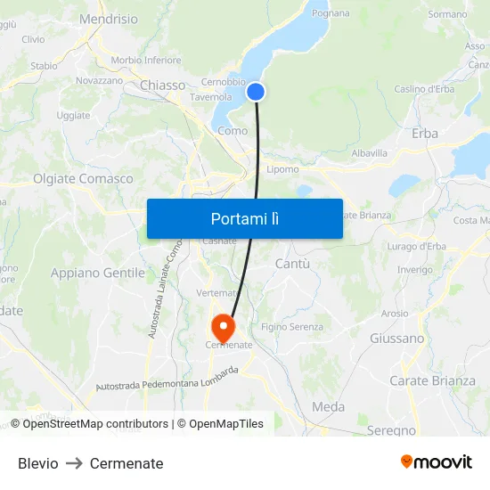 Blevio to Cermenate map