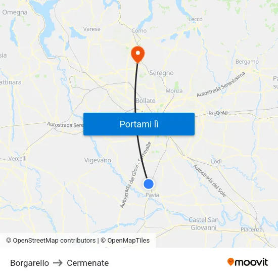 Borgarello to Cermenate map